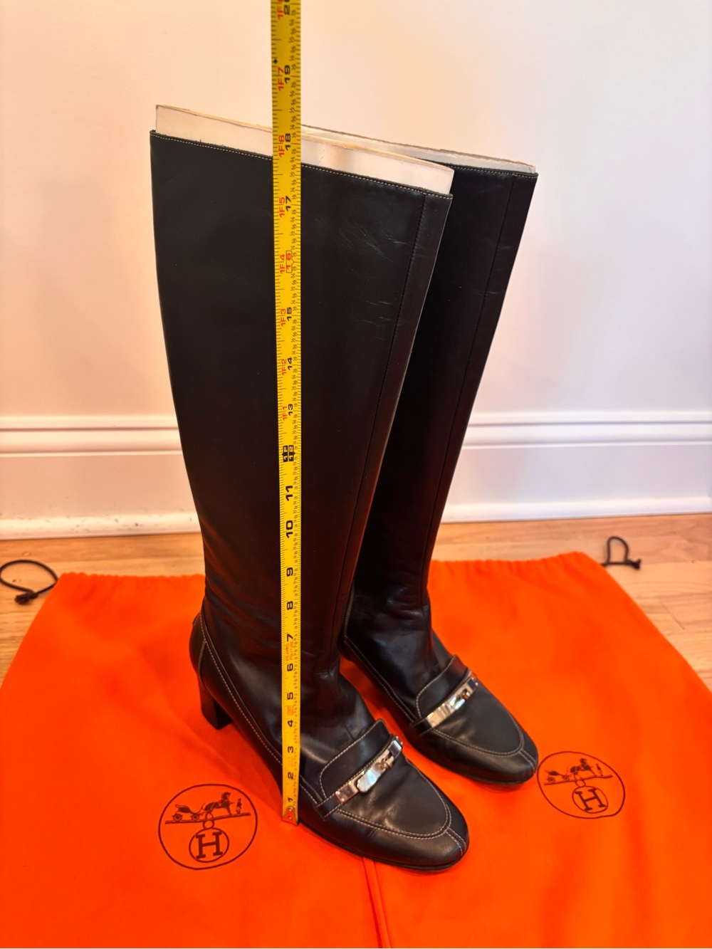 Hermes black leather tall boots with silver colored buckle detail size EU 39 - Picture 3 of 16